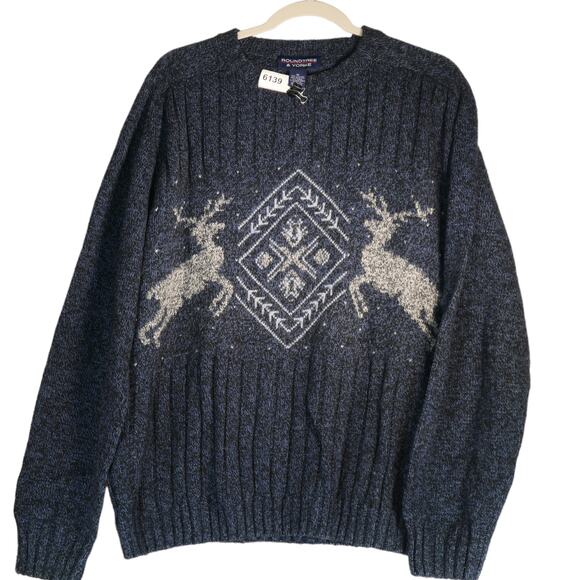 Roundtree Yorke Sweater Mens XL Blue Fair Isle Wool Blend Cozy Winter Wardrobe - Picture 1 of 12